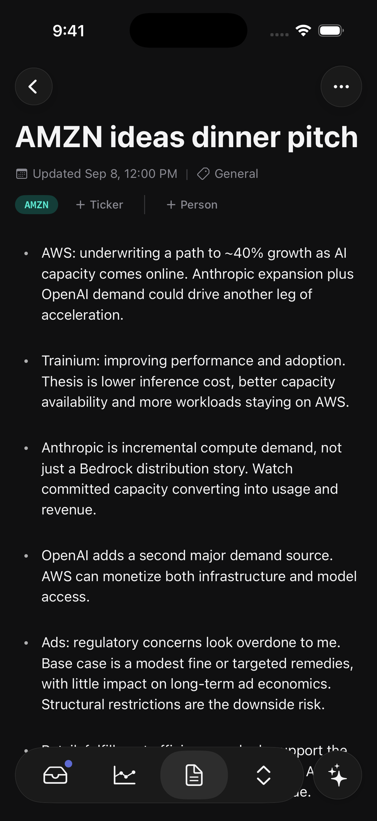 Native Basis for iOS AMZN ideas dinner pitch screen